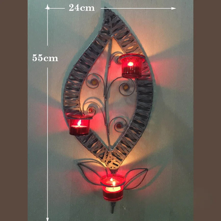 Tail Iron Art Abstract Leaf Pattern Candlestick Hanging Decoration Wall Decoration