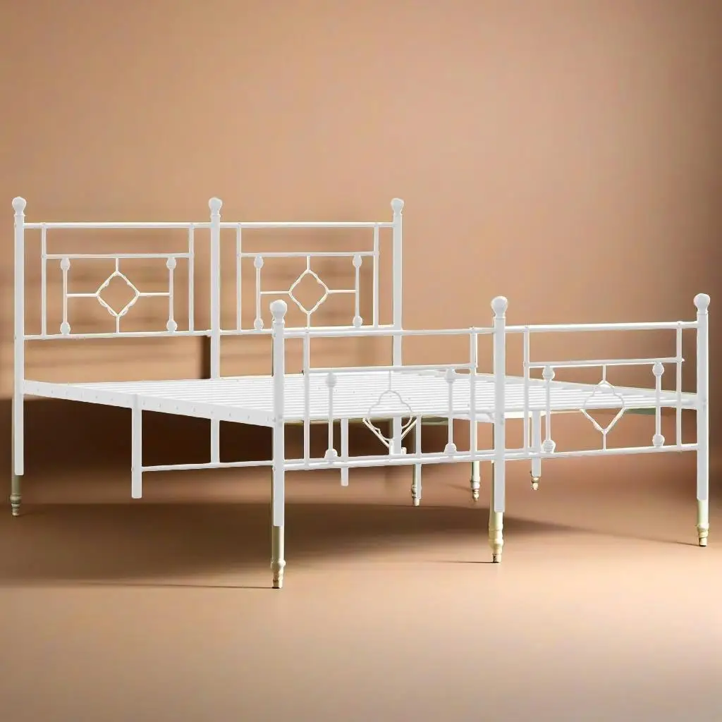 White Metal Bed Frame with Footboard - 59.1x78.7 Inches, No Mattress Included