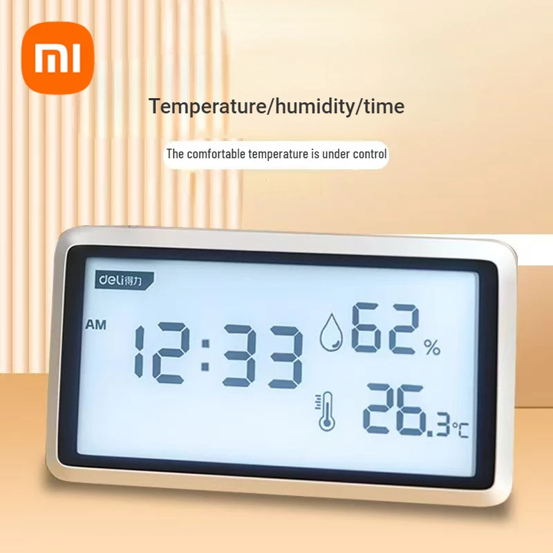 Xiaomi Deli-termômetro Eletrônico Higrômetro Estação Meteorológica Alta Precisão Despertador Digital Led Backlight Snooze Data Time Deli