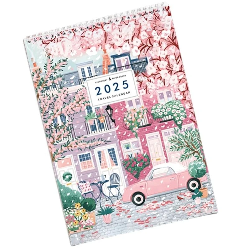 090F 2025 Podróż Kalendarz Ściany Miesięczny Kalendarz Kalendarz 12 miesięcy Referencje od 01/2025 do 12/2025 dla szkoły