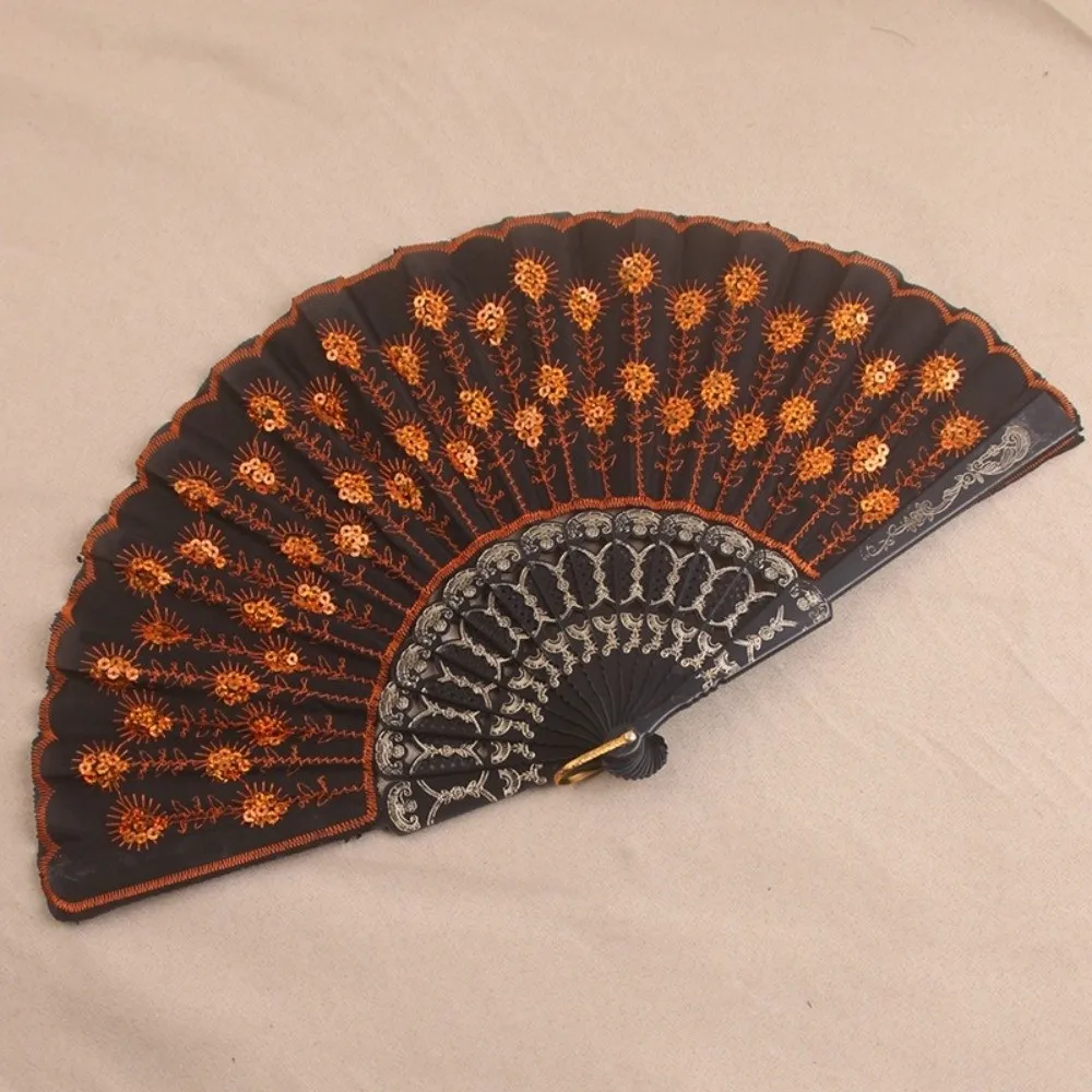 Sequin Embroidery Chinese Folding Fan Folding Peacock Pattern Handheld Fan Handheld Style Plastic Plastic Fan Home Decor