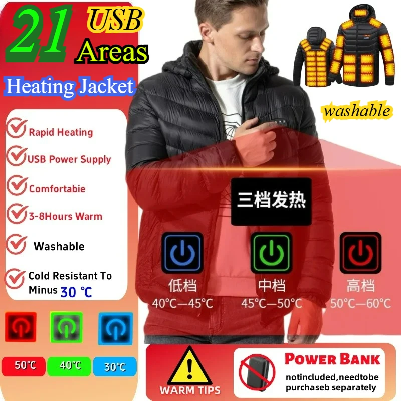 

25 Areas Heating Jacket Men USB Heated Thermal Coat Functional Winter Self Heating Clothes Snow Lightweight Puffer Padded Parkas