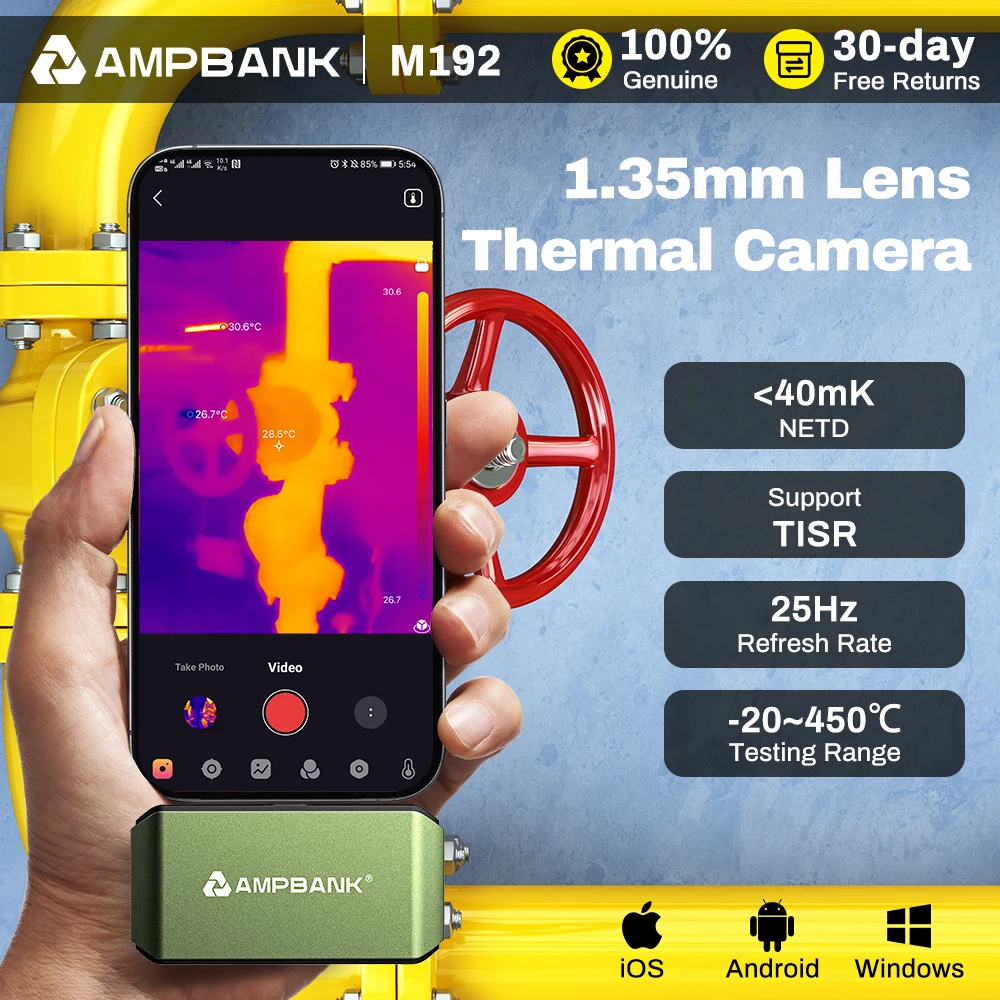 AMPBANK M192 384*384 TISR Auflösung Android Wärmebildkamera 25Hz Mobile Wärmebildkamera für Fahrzeugdiagnose, Hauswartung, Inspektion und Reparatur Thermografische Kamera