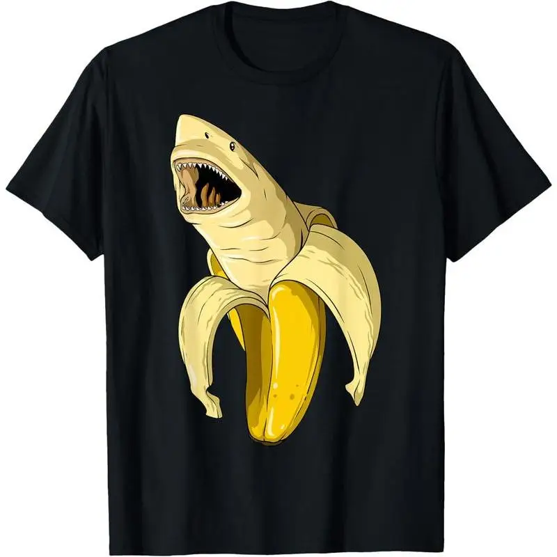 

Banana Shark Banana Themed Party Shark Themed Party Pattern Tops for Womens Casual Graphic Tees Short Sleeve T Shirts