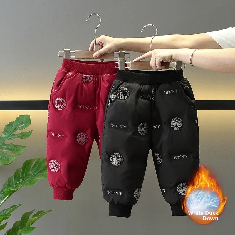 

Утепленные белые пуховые брюки для мальчиков, зимняя верхняя одежда, теплые хлопковые штаны для малышей, многослойные, для Северо-Востока