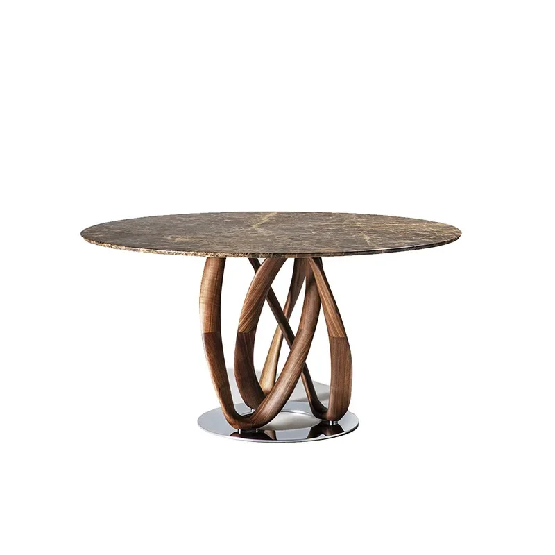 

Italian tempered glass dining table Modern restaurant Home round table Designer high-end artistic walnut dining table