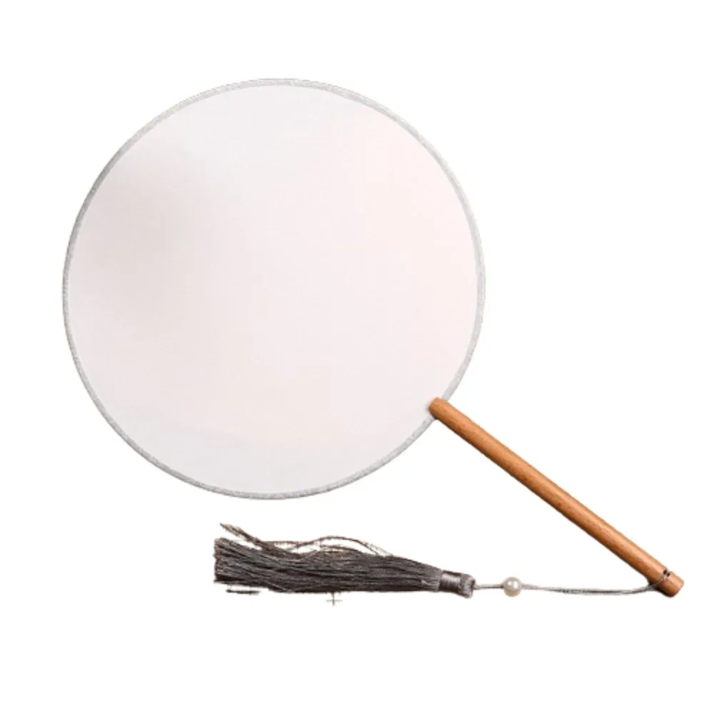 Vintage Blank Round Hand Fan Embroidery Chinese Style Art Painting Fans Elegant Unfinished Wooden Silk Hand Fan Home Decoration