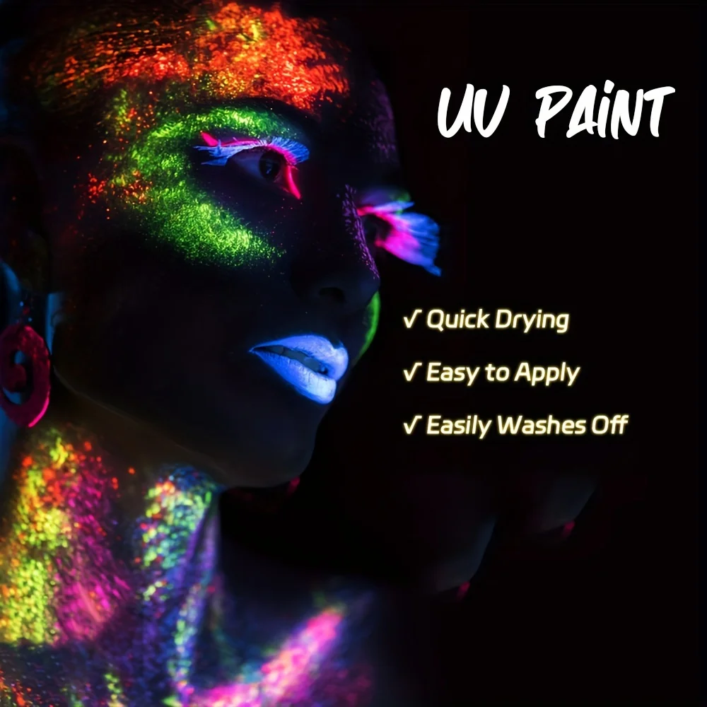 6 Colors/Set Quicker Dry Glow in The Dark Body and Face Paint for Halloween Parties Washable Fluorescent Makeup Music Festival