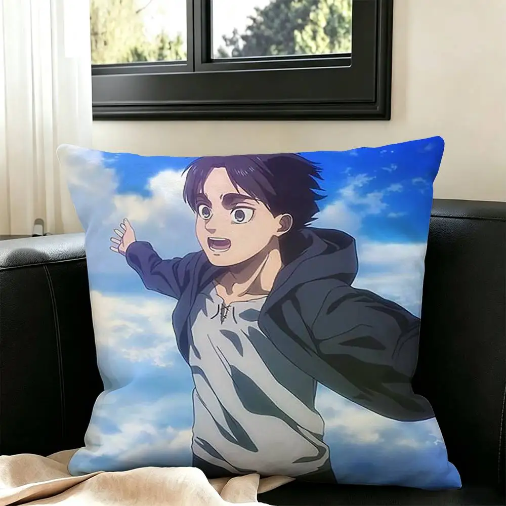 Attack on Titan Eren Yeager Anime  Square Double-Sided printed Pillow Case Bedroom Bedside Pillow Sofa Cushion Cover