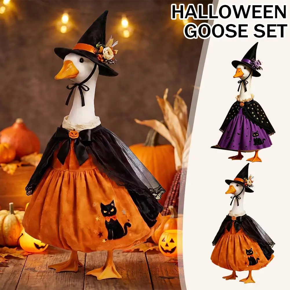 Halloween Witch Pumpkin Skirt Matching Peaked Hat Set Porch Goose Statue Goose-shaped Clothes Costume Courtyard Festival Gifts