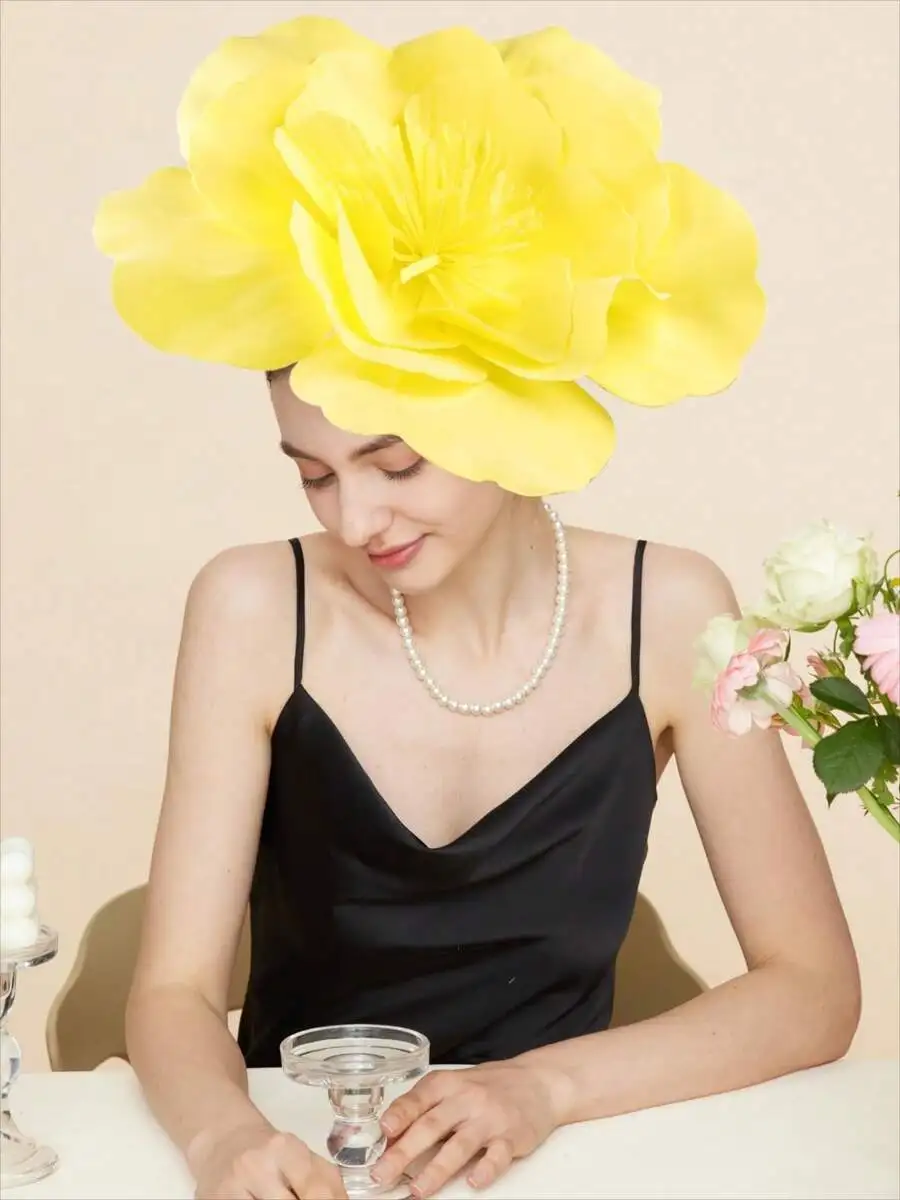 

Large Yellow EVA Flower Fascinator For Women Headband Party Tea Party Accessory