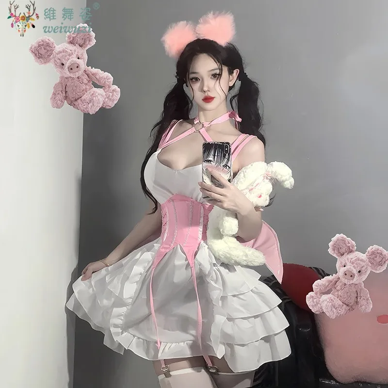 

Сексуальная милая белая горничная шнурки платья демоны ролевые роли костюмы униформа готика чистое желание сценическое исполнение костюмы вечеринки веселье мягкий Мэн милый пояс тонкий кросс - подтяжка дизайн подчеркив