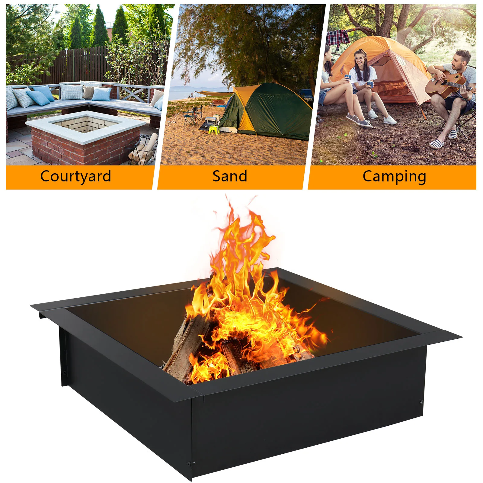 36 Inch Fire Pit Ring Heavy-Duty Steel with Tongs Easy to Assemble Durable Sturdy for Heating Barbecue Yard Outdoors