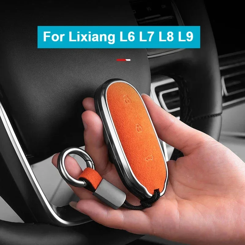 

Suede Leather Car Key Case Shell Keychain for LI Lixiang L6 L9 L8 L7 Key Case Cover for LI Lixiang Leading Ideal L6 L7 L8 L9