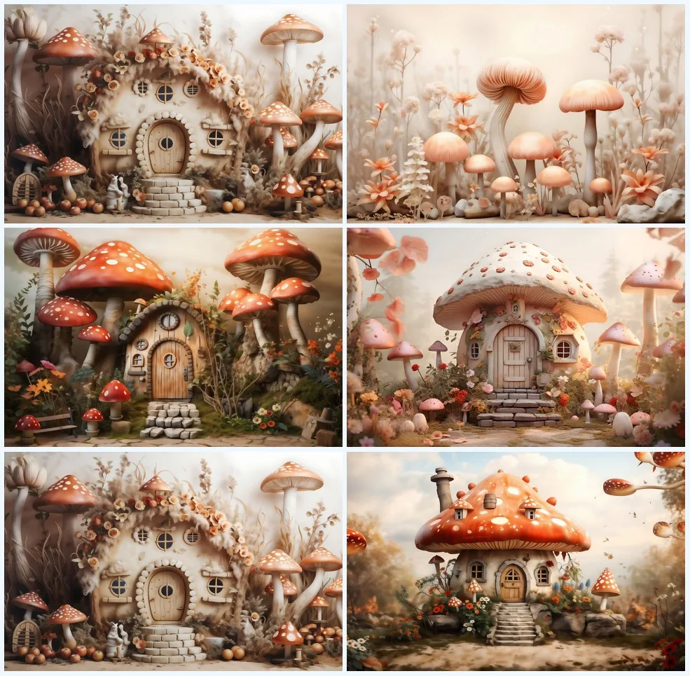 Mehofond Backdrops Fairytales Mushroom House Kids Birthday Portrait Photography Background Photo Studio Photozone Prop Photocall