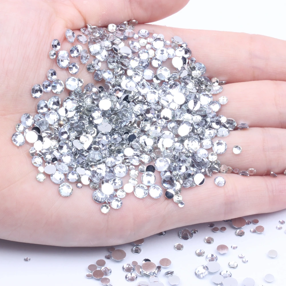 Shiny Crystal Clear Glue On Resin Rhinestones 2-6mm Round Flatback Non Hotfix 3D Nails Art Stones DIY Crafts Accessories