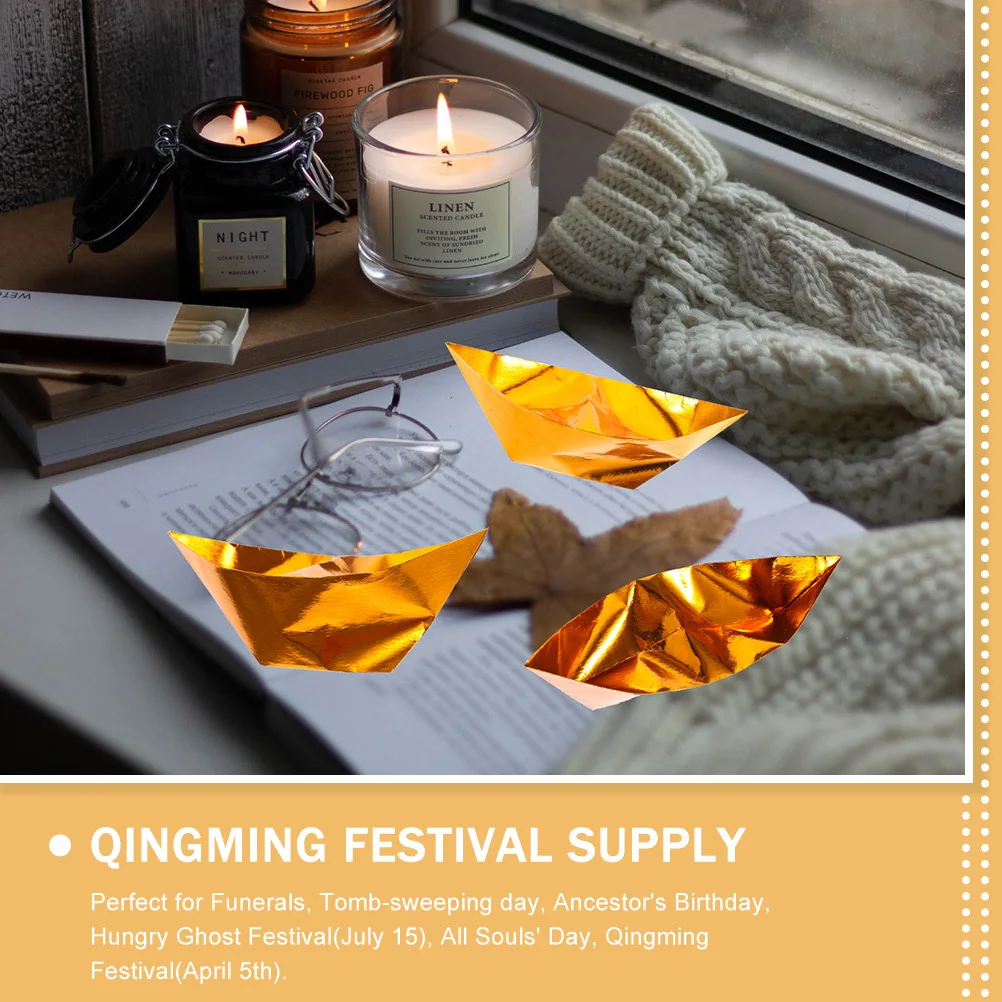 

200pcs Gold Ingots Paper For Ancestor Worship Tomb-Sweeping Day Qingming Festival Sacrificing Supplies Handmade Ritual
