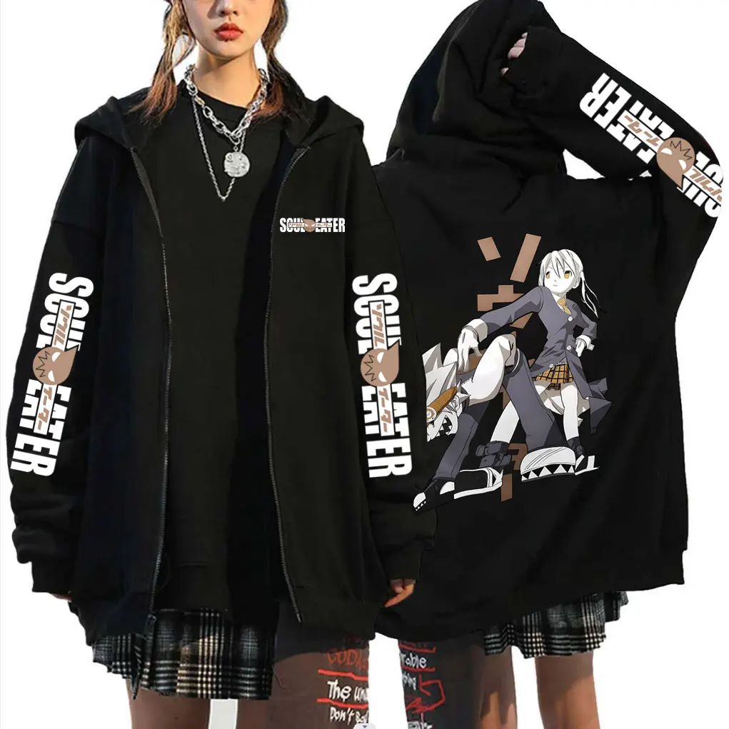Anime Soul Eater Soul Evans Maka Albarn Zipper Hoodie Men Women Manga Fashion Oversized Zip Up Jacket Male Vintage Streetwear