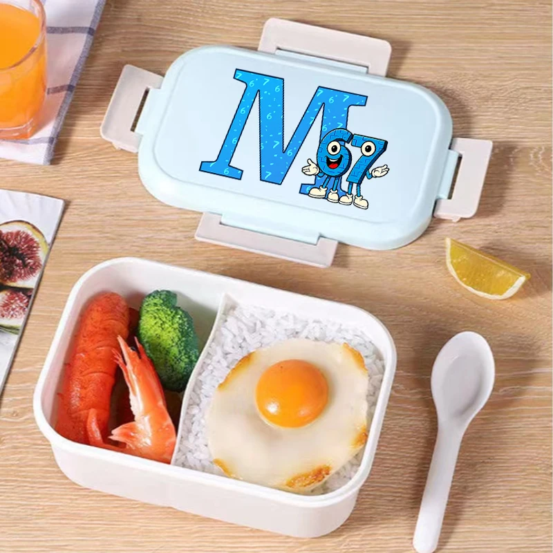 Steal A Brainrot Large Capacity Lunch Bag 67 Six Seven Cartoon Letter Printed Bento Box Students Portable Food Storage Container