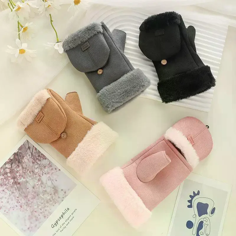 قفازات دافئة الطالبات الخريف والشتاء لطيف زائد المخملية سميكة أفخم غطاء الوجه مكتب شاشة تعمل باللمس قفازات الوجه الاصبع