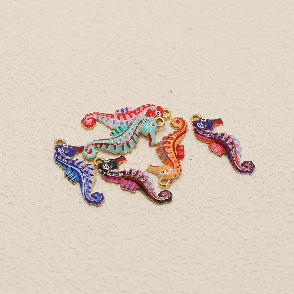4 Stück Edelstahl-Emaille-Seepferdchen-Anhänger für DIY-Kinder-Schmuck, Armbandherstellung, Kinder-Ohrringe, Charms, Halsketten, Accessoires – Detail 3
