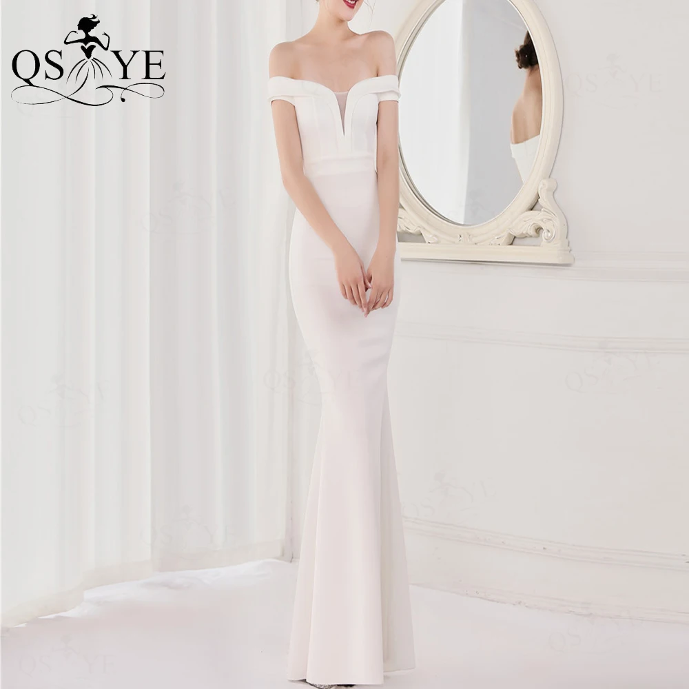 Abiti da sposa bianchi semplici con spalle scoperte abito da sposa a sirena elastico elegante maniche laterali elastiche abito da sposa semplice matrimonio