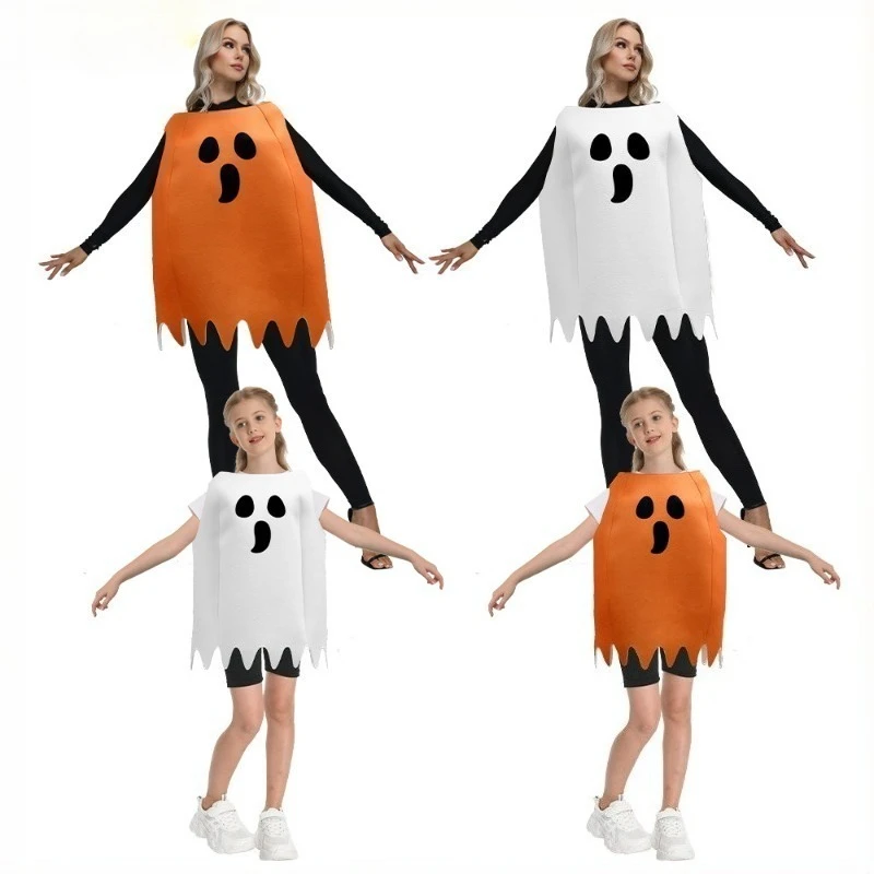 Забавный костюм призрака на Хэллоуин, комбинезон для взрослых и детей, костюмы для косплея, наряд, страшное сценическое представление, карнавальное праздничное платье