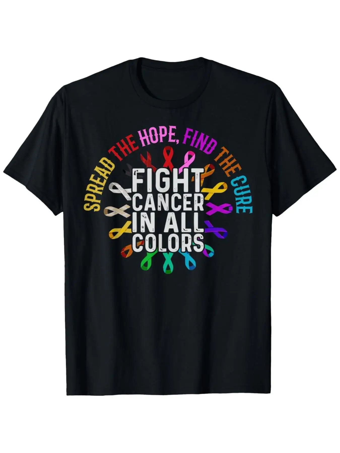 Combat Cancer with Vibrant Ribbons in Every Hue - a Stylish Short-Sleeve T-Shirt Featuring a Floral Heart Design, Perfect for Ca