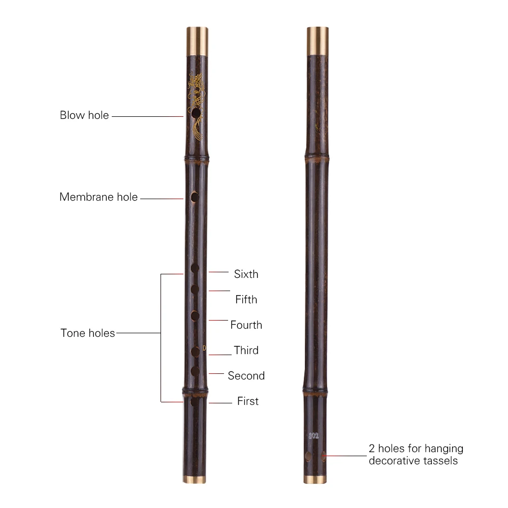 Flute Professional Black Bamboo Flute Traditional Handmade Chinese Musical Instrument Woodwind for Professional Play Beginner