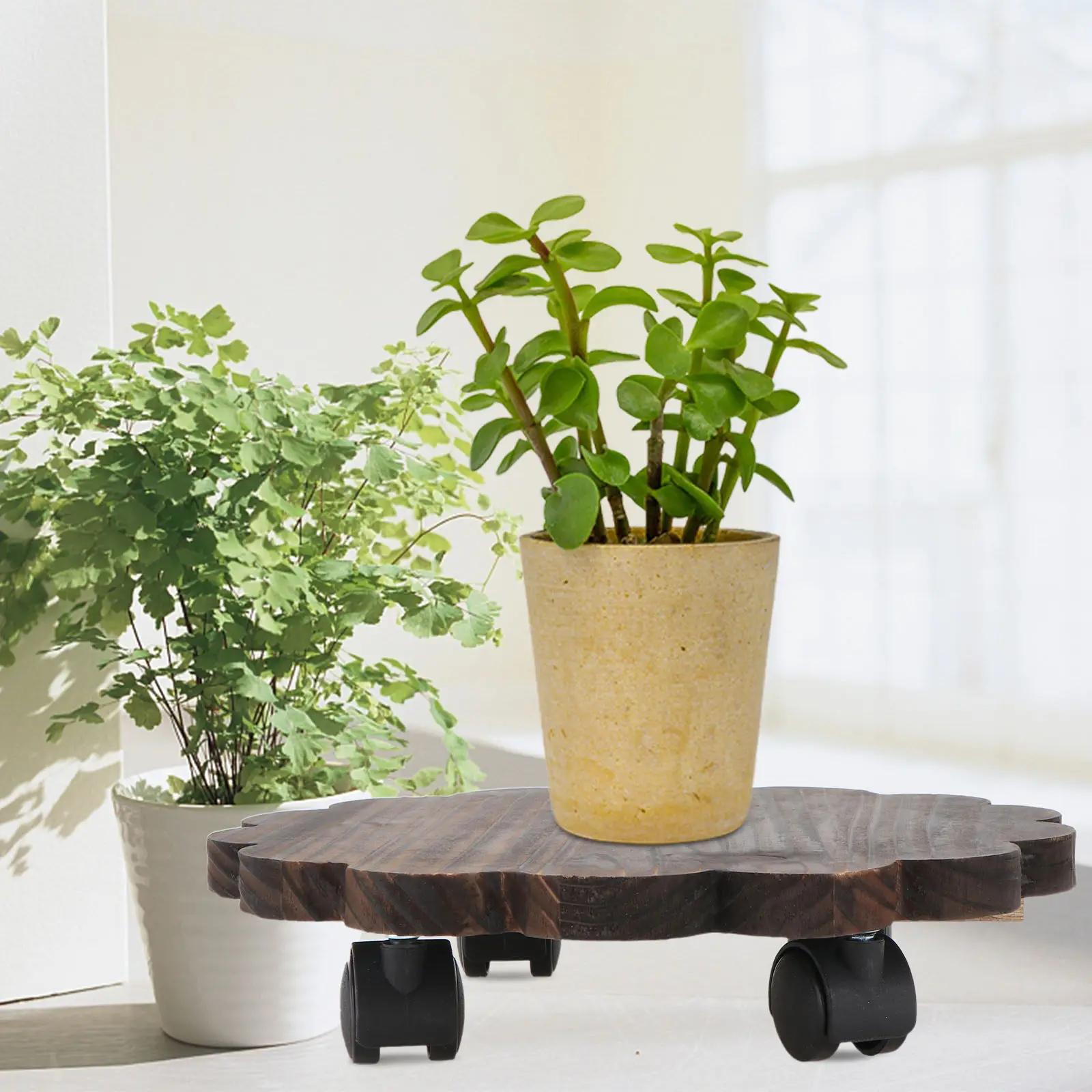 1Pcs Wooden Heavy Duty Plant Pot Base With Wheels For Outdoor Flower Pot Stand Fall Home Decor Moving Tray Smooth