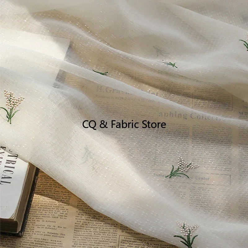 

New Bright Silk Dandelion Embroidered Fabric Bark Wrinkled Fabric For Wedding Dress Clothing