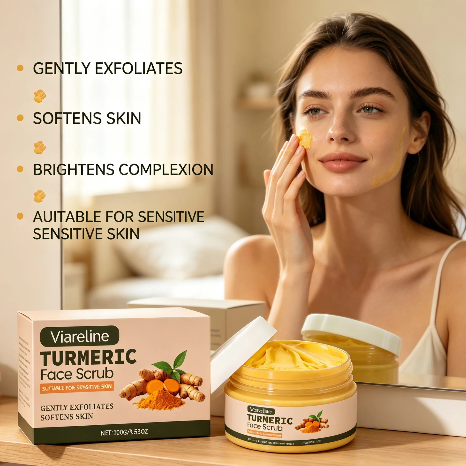 Turmeric Facial Exfoliating Scrub Gentle Remove Dead Skin Deep Pore Cleansing Brightening Moisturizing Face Scrub For Dull Skin