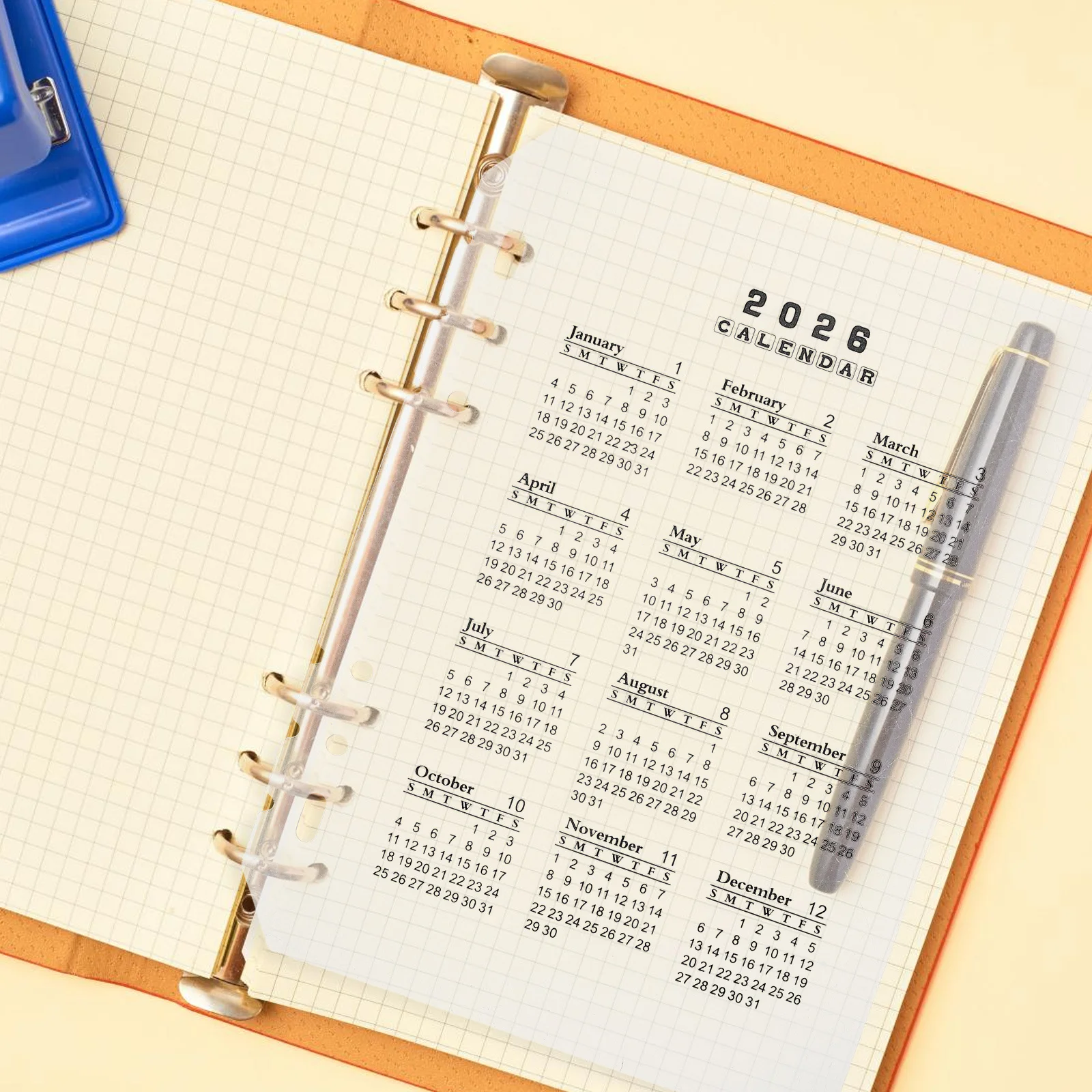 12pçs divisores de calendário a5, guia de plástico transparente fosco 2026 planejador fichário inserções separadores de bloco de notas destacáveis