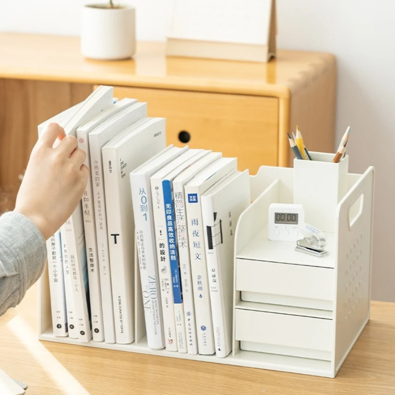 Desktop Storage Bookshelf Organizer Rack With Pen Holder Office Stationery Gift