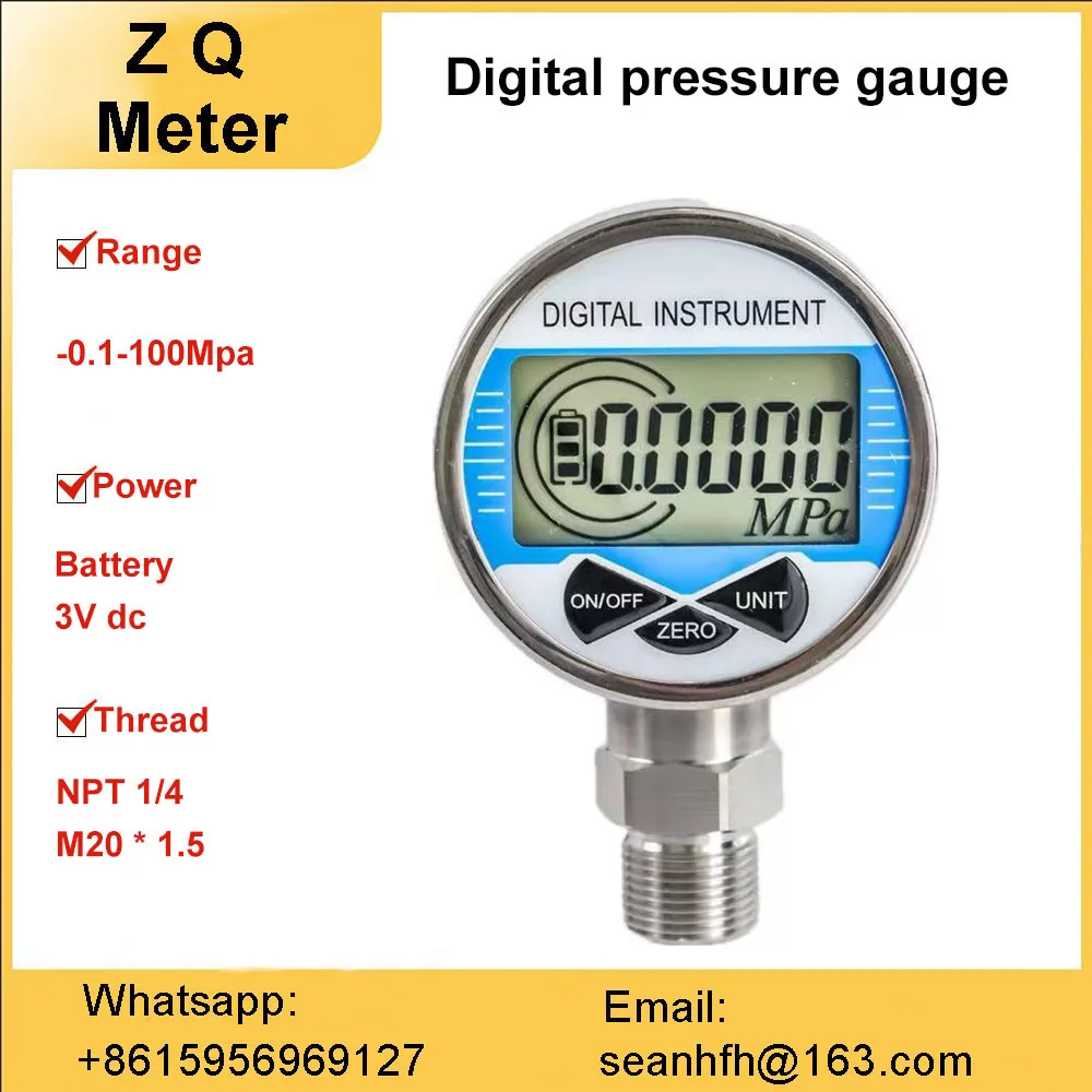 Electronic digital display precision pressure gauge 0.5-level high precision digital shockproof NPT1/4 customized thread 0-60mpa