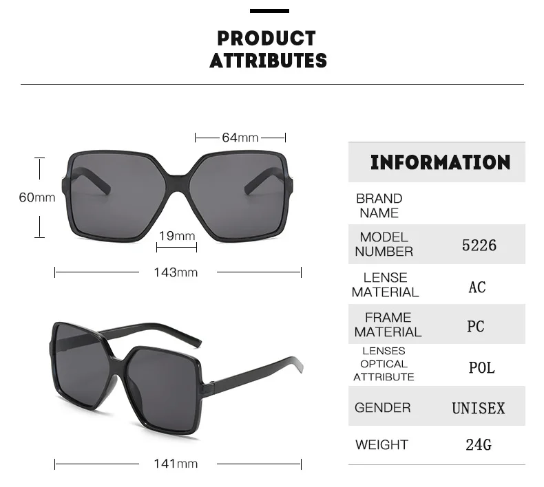 Neue Vintage-Sonnenbrille für Damen und Herren, Quadratischer Großer Rahmen, Marken-Designer Retro-Shades, Modische Sonnenbrille ﻿ für Männer – Detail 2