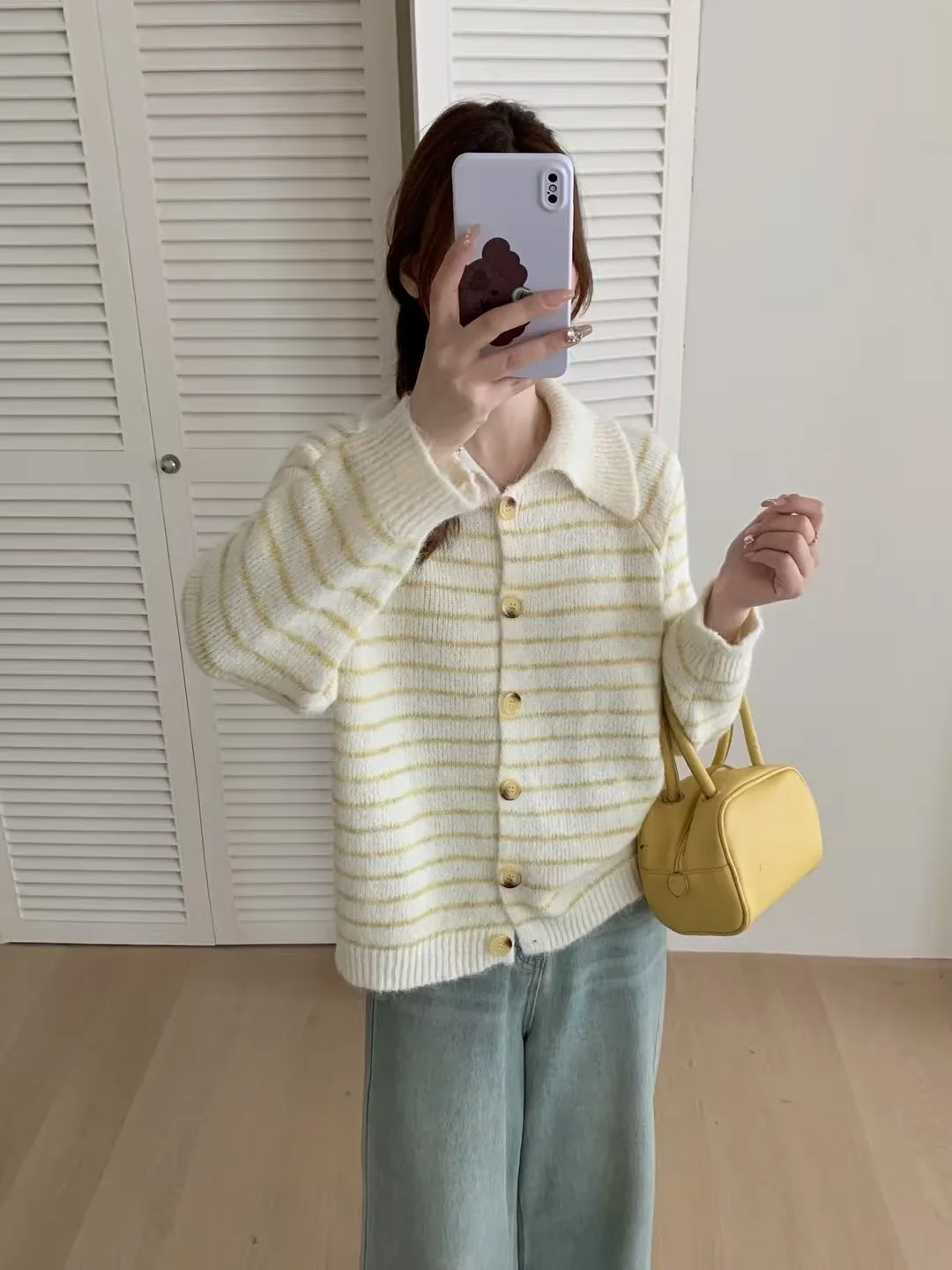 

Корейский женский кардиган, свитер, свободный крой, полосатое вязаное пальто с открытой передней частью, теплое тонкое осенне-зимнее модное пальто больших размеров