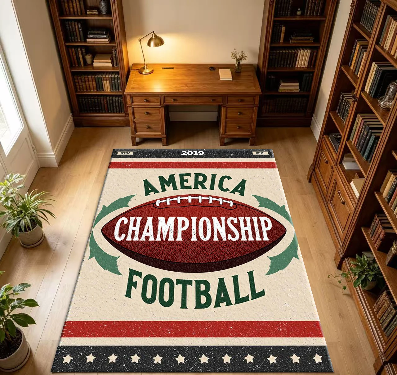 Retro American Football Championship Printed Carpet Sports-Themed Room Decoration