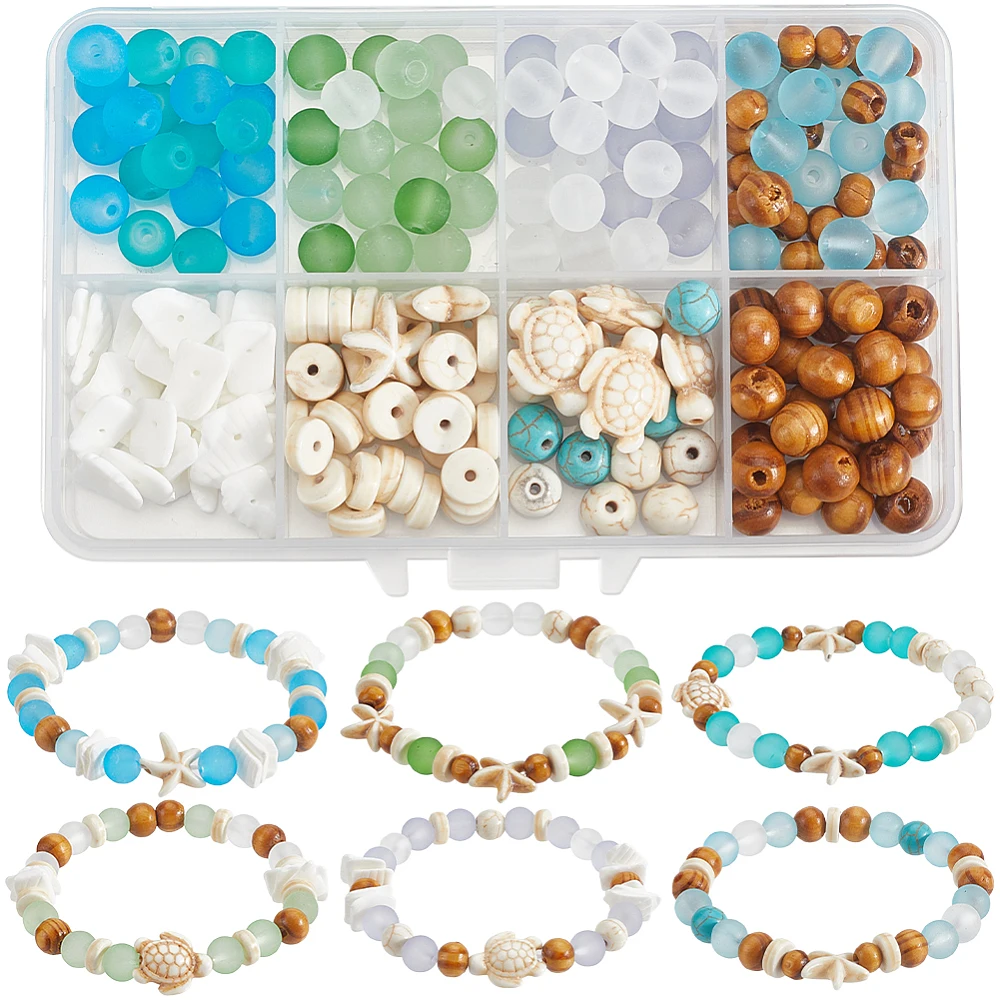 DIY Turquoise Magnesite Bracelet Making Kit Mixed Color 6~18x0.8~14x0.8~8mm Hole: 1~2.5mm