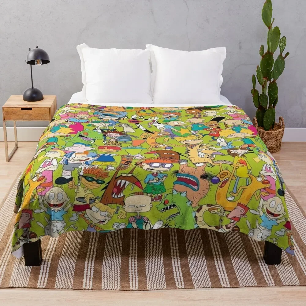 

90's Cartoon Collage Throw Blanket Soft Plaid Bed covers Sleeping Bag Blankets