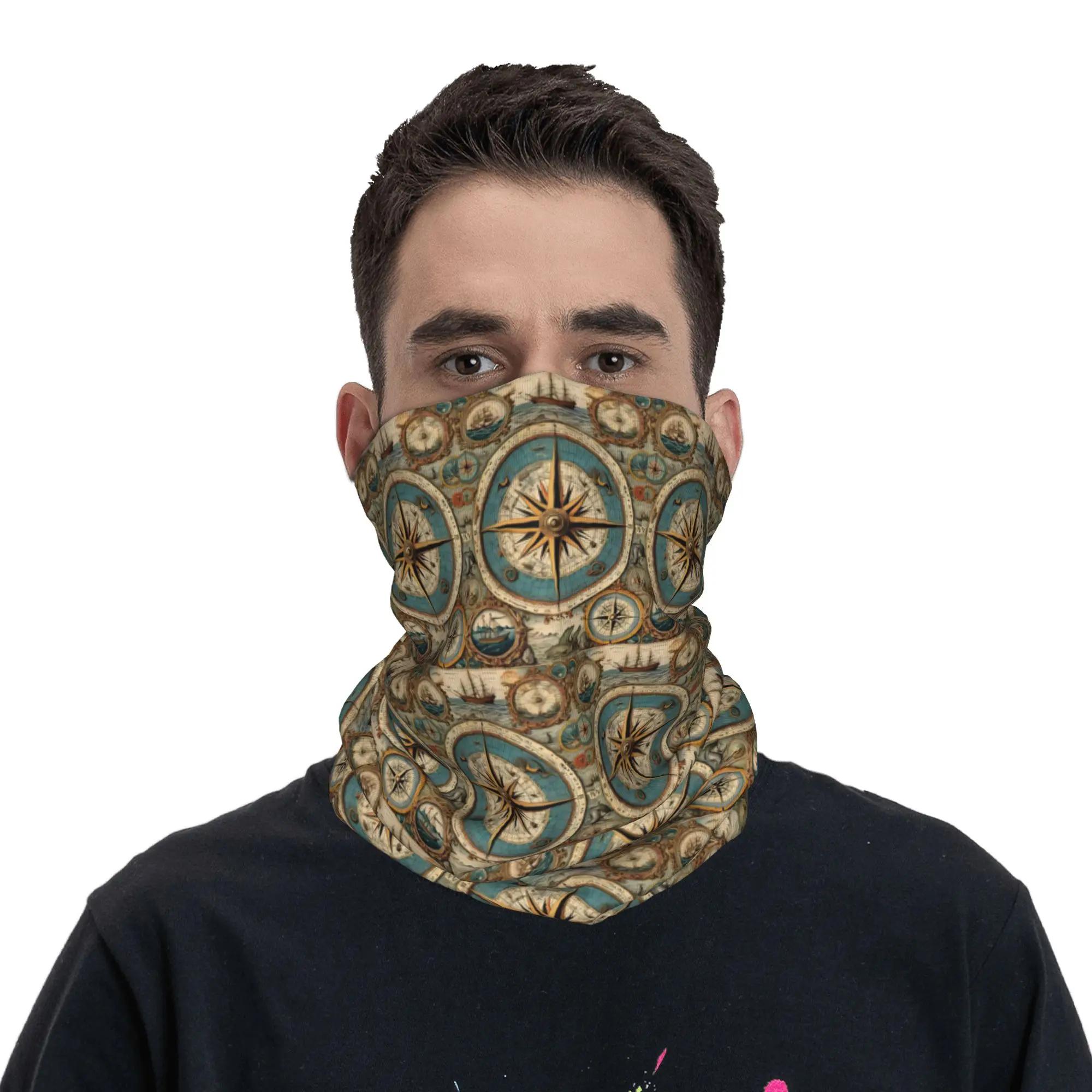 Compass pattern Bandana Neck Cover Printed Mask Scarf Warm Headband Outdoor Sports For Men Women Adult