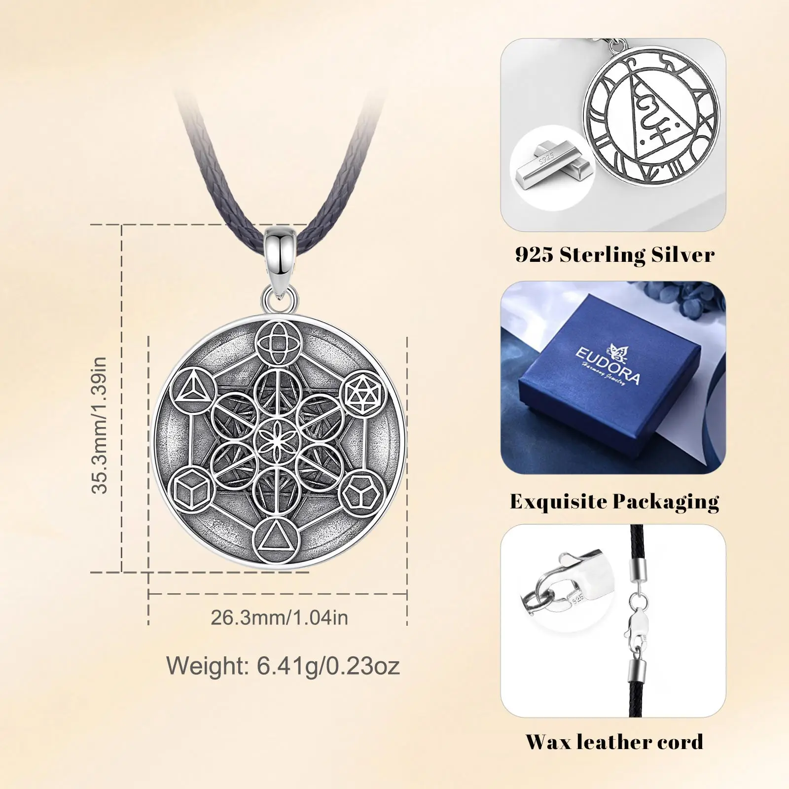 Eudora 925 Sterling Silver Angel Seal Archangel Metatron Cube Necklace Sacred Geometry Amulet Religious Spiritual Jewelry Gift