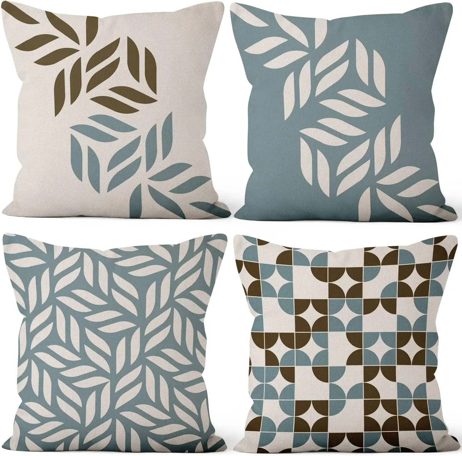 

4pcs Blue Brown Leaf Geometric Printed Pillow Cover Polyester Cushion Case 2D Flat Nordic Modern Home Decor Living Room Now