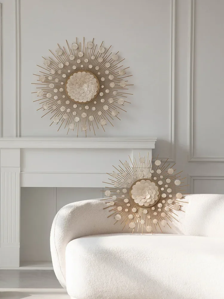 【Natural】Modern Luxury Sun Shape Wall Decor Golden Metal and Mother Of Pearl Wall Hanging For Interior Living Room Decoration
