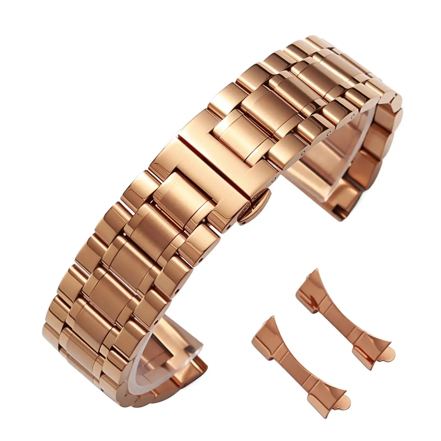Edelstahl-Uhrenarmband mit gebogenem Ende, 12/13/14/15/16/17/18/19/20/21/22/23/24 mm, Schmetterlingsverschluss, massives Metall-Universalarmband – Detail 18
