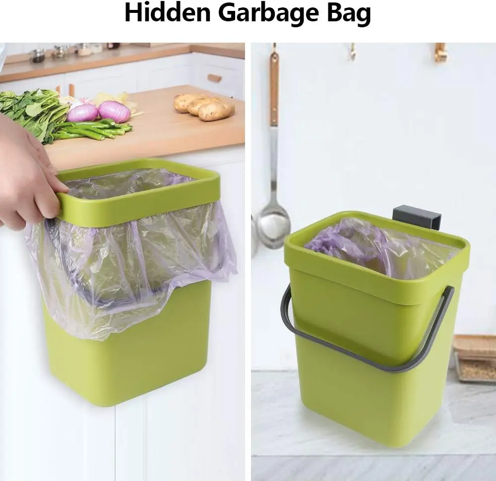 Small Hanging Trash Can Lid Under Kitchen Sink 5 Liter Plastic Trash Can Food Waste Bin Kitchen Countertop Compost Bin Bathroom