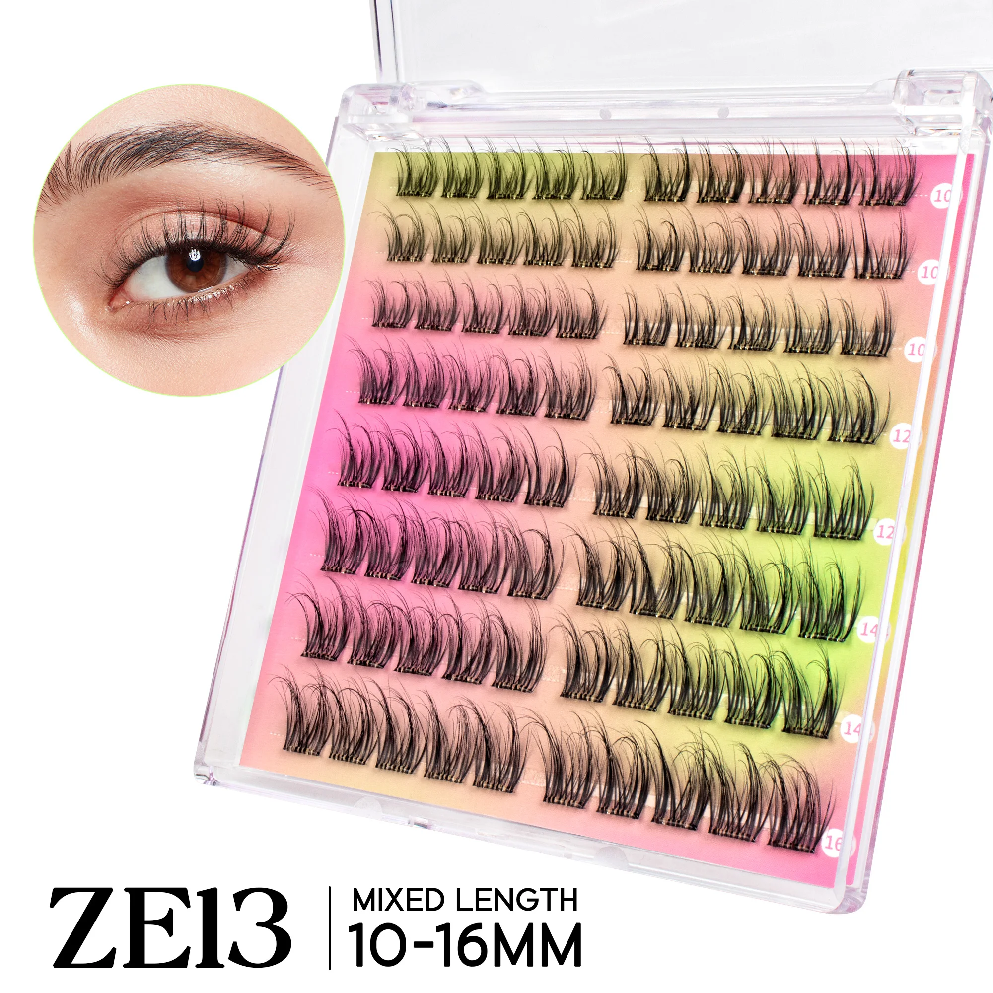 VYRILA Selbstklebende Cluster-Wimpern, kleberfrei, DIY, individuelle Wimpernverlängerung, natürliche weiche Wimpern, kein Kleber erforderlich, segmentierte Wimpern