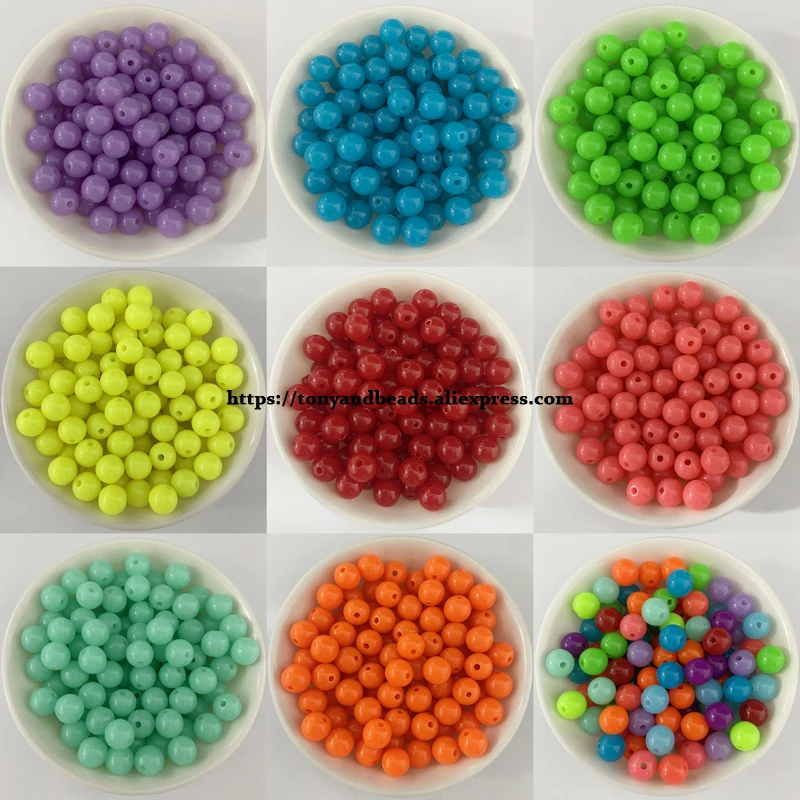 Shine Acrylic (Not Fluorescence) Round Spacer Beads 6 8 10 MM Pick Colour For Jewelry Making DIY