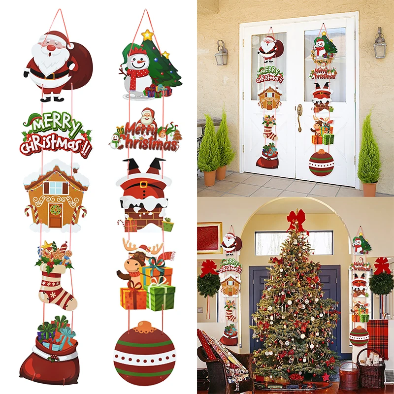 Merry Christmas Hanging Door Banner Santa Claus Snowman Couplet Christmas Decorations For Home Noel Navidad New Year Party Gifts