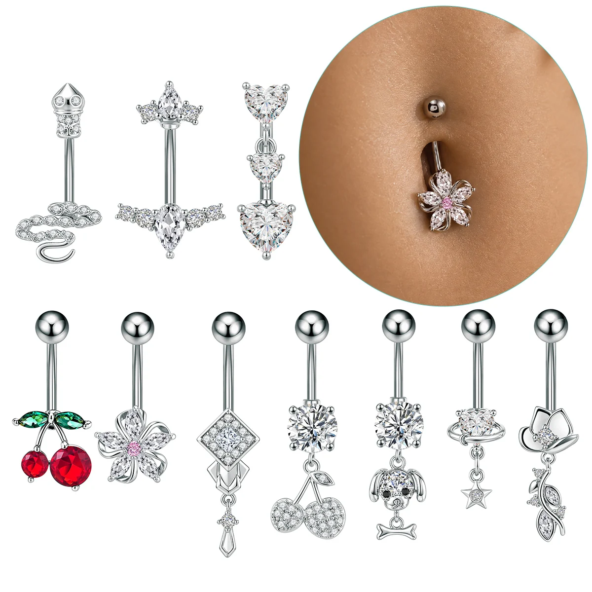 1 Stück Reverse Bar Herz Bauchnabelpiercing Nombril für Frauen Gold Rosa Kristall CZs Gebogene Bauchnabelpiercings Schmuck – Detail 15